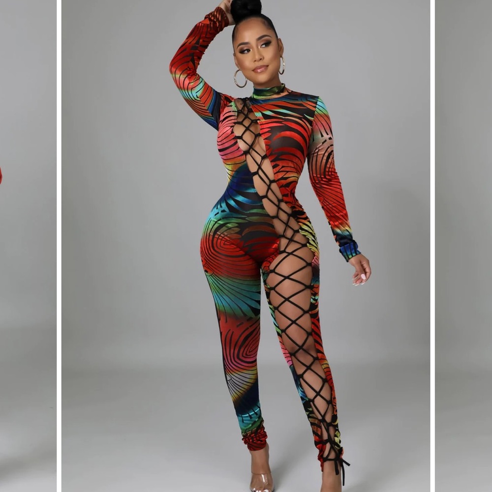Multicolor lace up jumpsuit